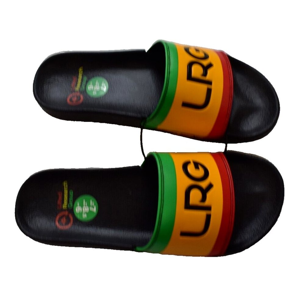 Lifted Research Group LRG Mens Rasta Stipe Black Slides Sandals Shoes New 7